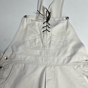 White Denim Overalls with Lace-Up Detail